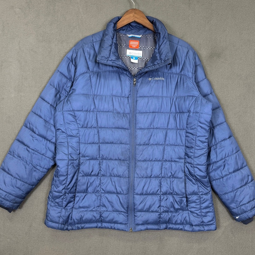 Columbia Puffer Jacket Women 1X Blue Thermal Coil Quilted Insulated Winter Snow